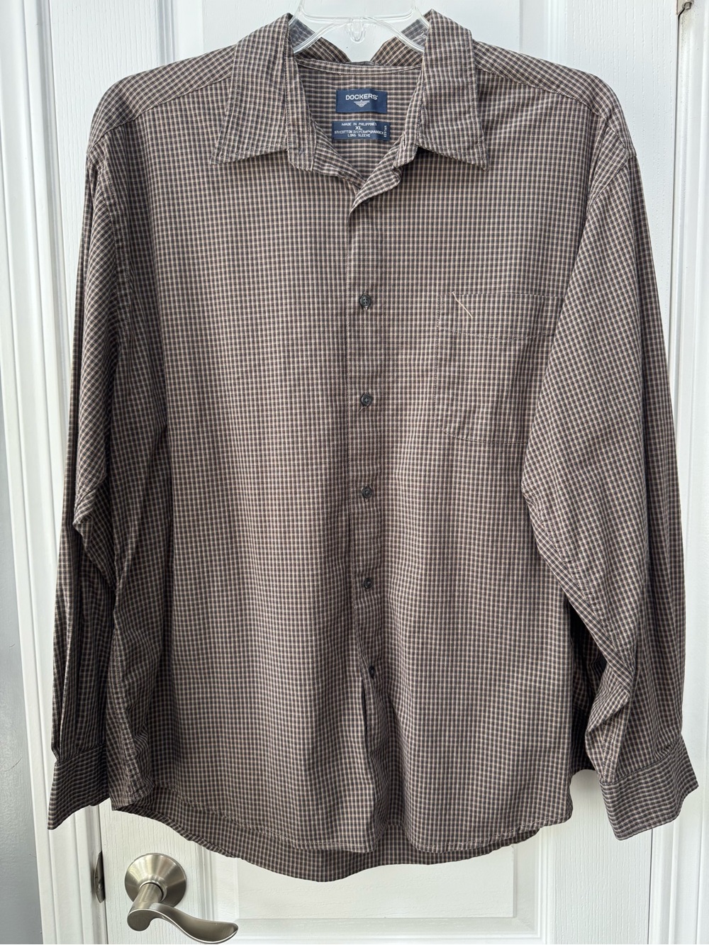 Dockers Men's Brown and Tan Micro-Check Button-Down Shirt